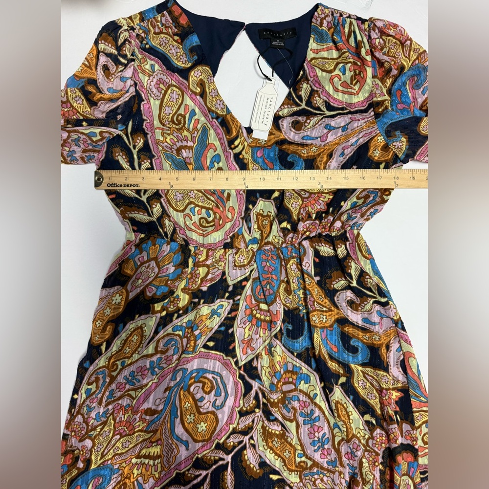 NWT Sanctuary girls day out Paisley boho V-Neck cut out back Dress M - Picture 9 of 16
